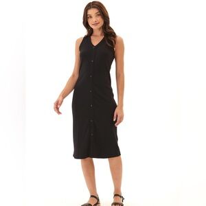 Gilli Black Midi Ribbed Top Dress Size Med Button